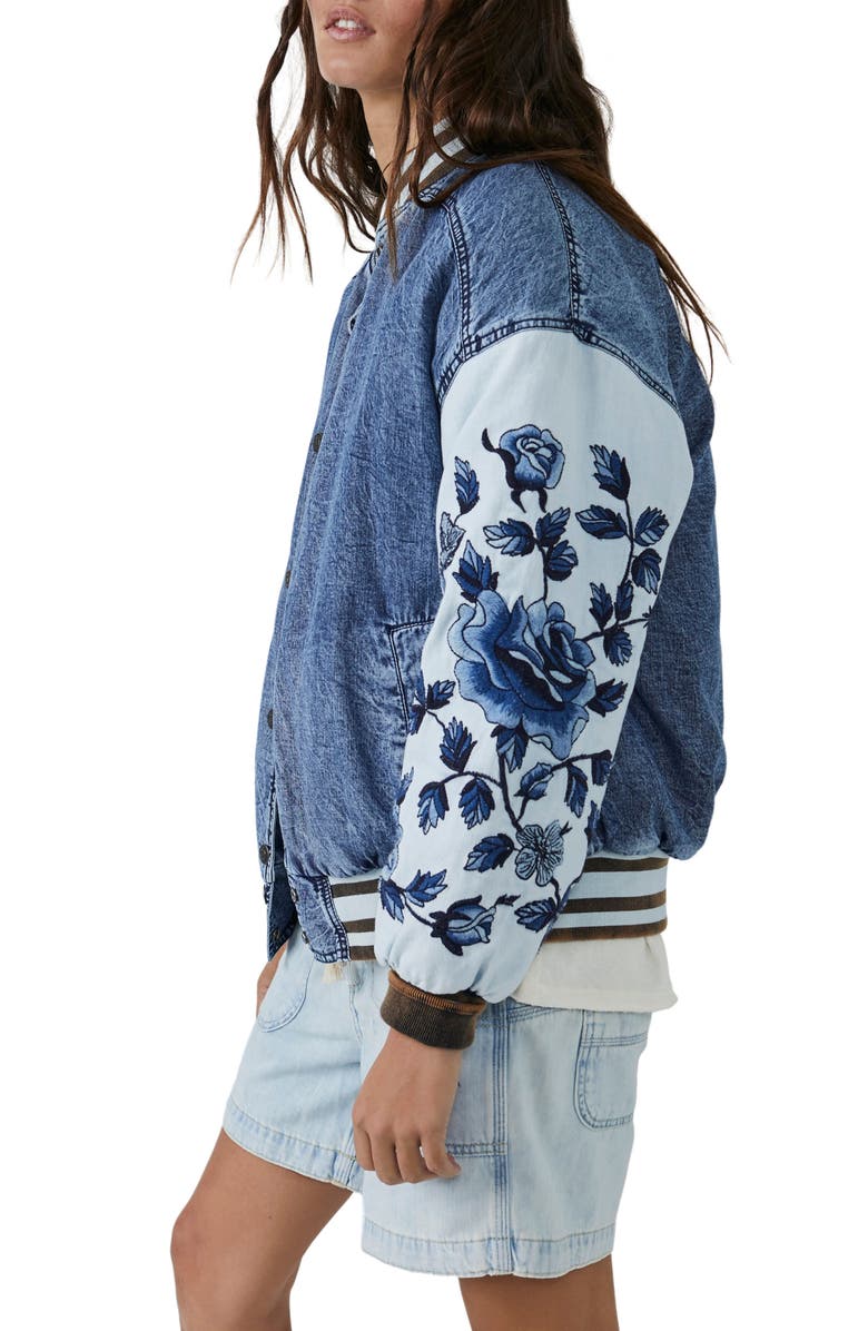 Free People Team Spirit Denim Jacket, Alternate, color, Stone Blue