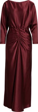 Julia Jordan Ruched Detail Long Sleeve Satin Gown
