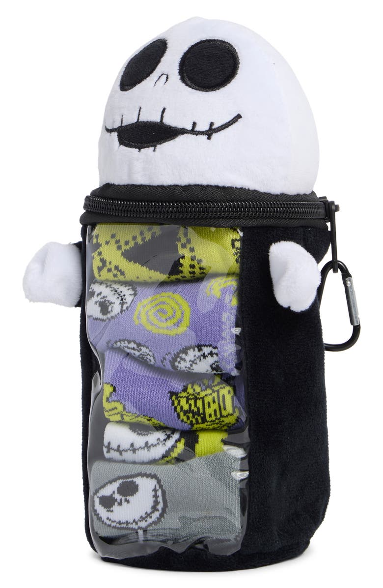 BERKSHIRE FASHIONS Kids' Disney Jack Skellington Assorted 5-Pack Socks with Reusable Pouch, Alternate, color, Grey/ Lime Assorted