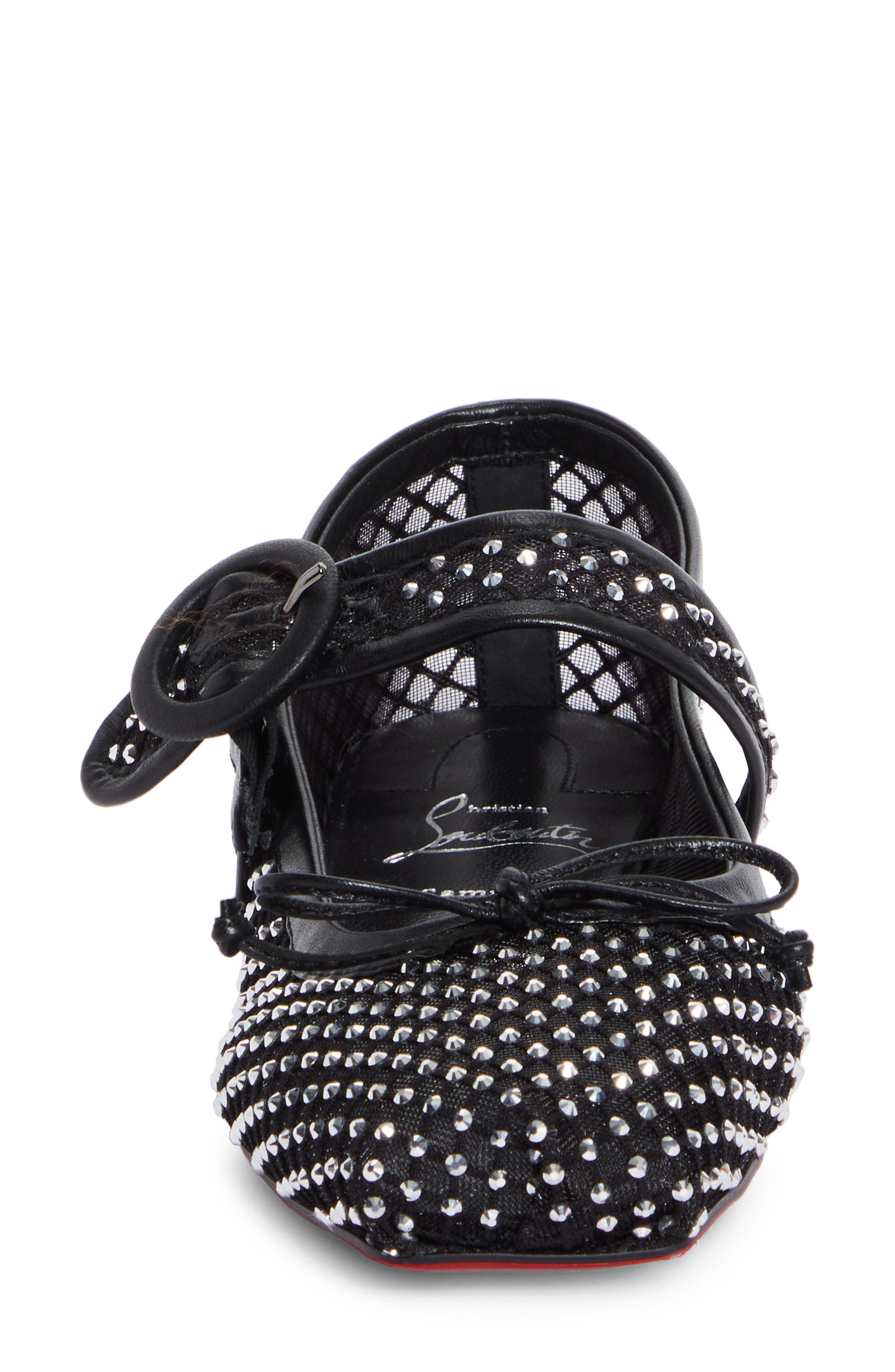 Christian Louboutin Mamastrapitna Crystal Embellished Mesh Flat, Alternate, color, 