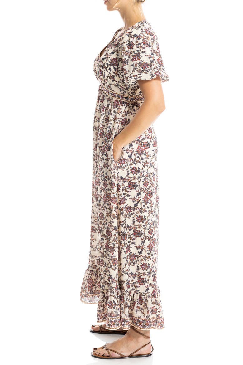 Flutter Sleeve Empire Waist Maxi Dress, Alternate, color, ECRU/ RED ANCESTRAL