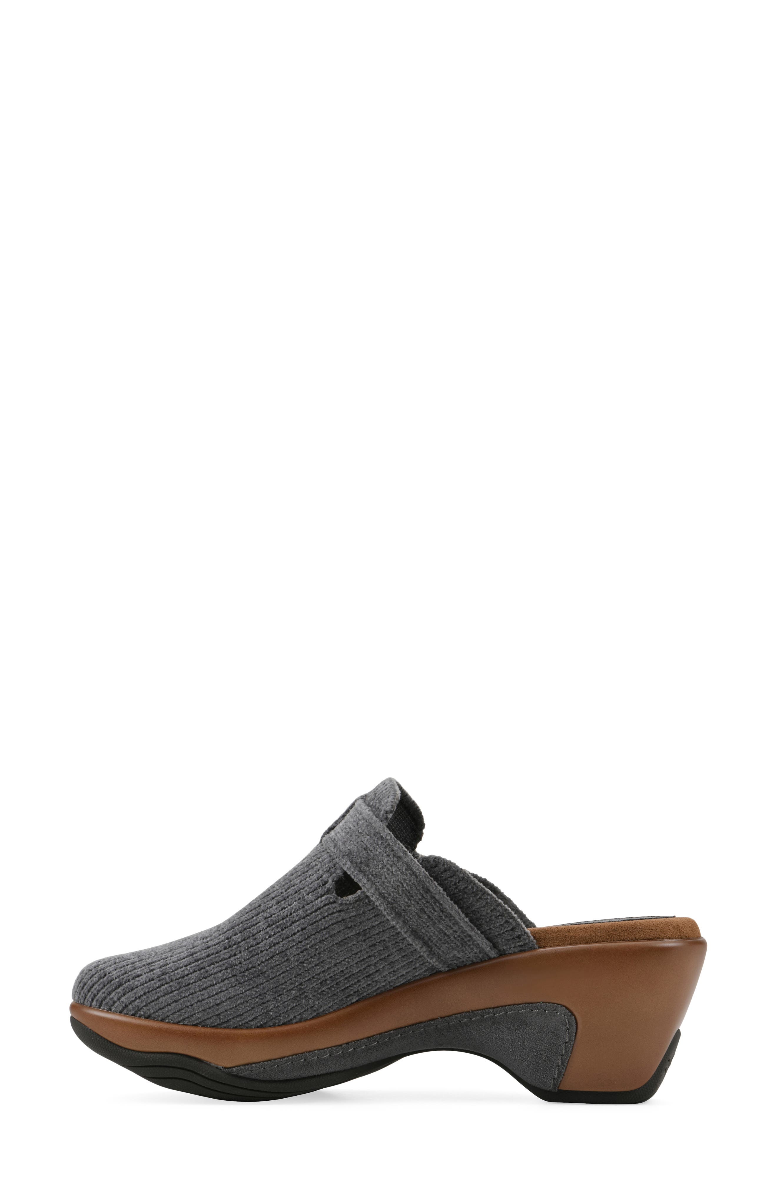 Vias Heeled Clog, Alternate, color, BLUE STEEL/ FABRIC
