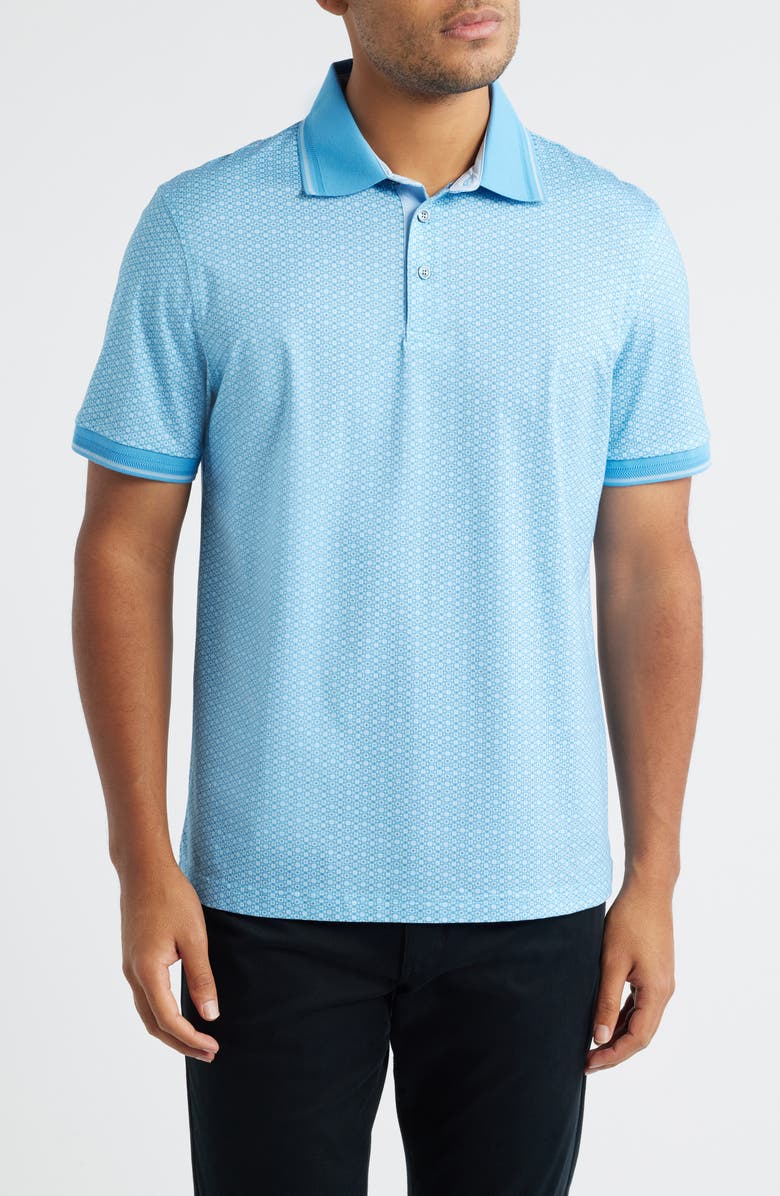 Bugatchi Vance OoohCotton<sup>®</sup> Geo Print Polo, Main, color, Azure