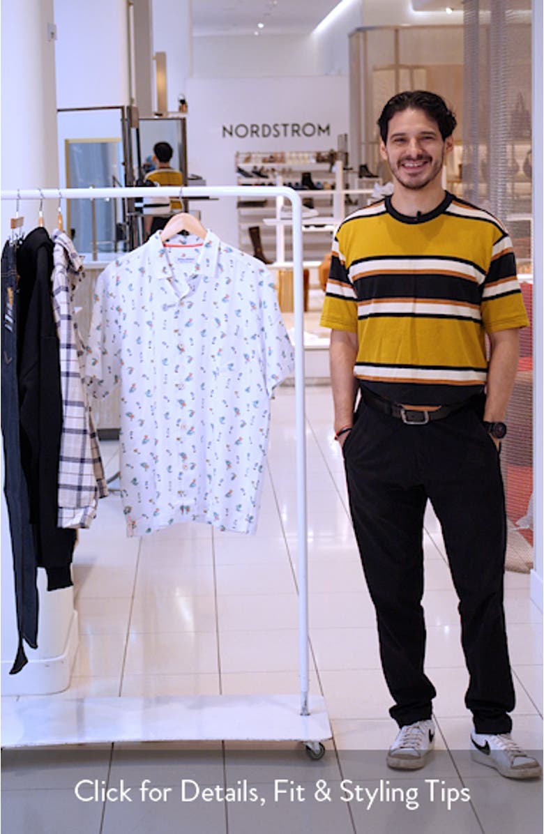 Coastal Ease Fiesta Fizz Cocktail Print IslandZone<sup>®</sup> Short Sleeve Button-Up Shirt, sales video thumbnail