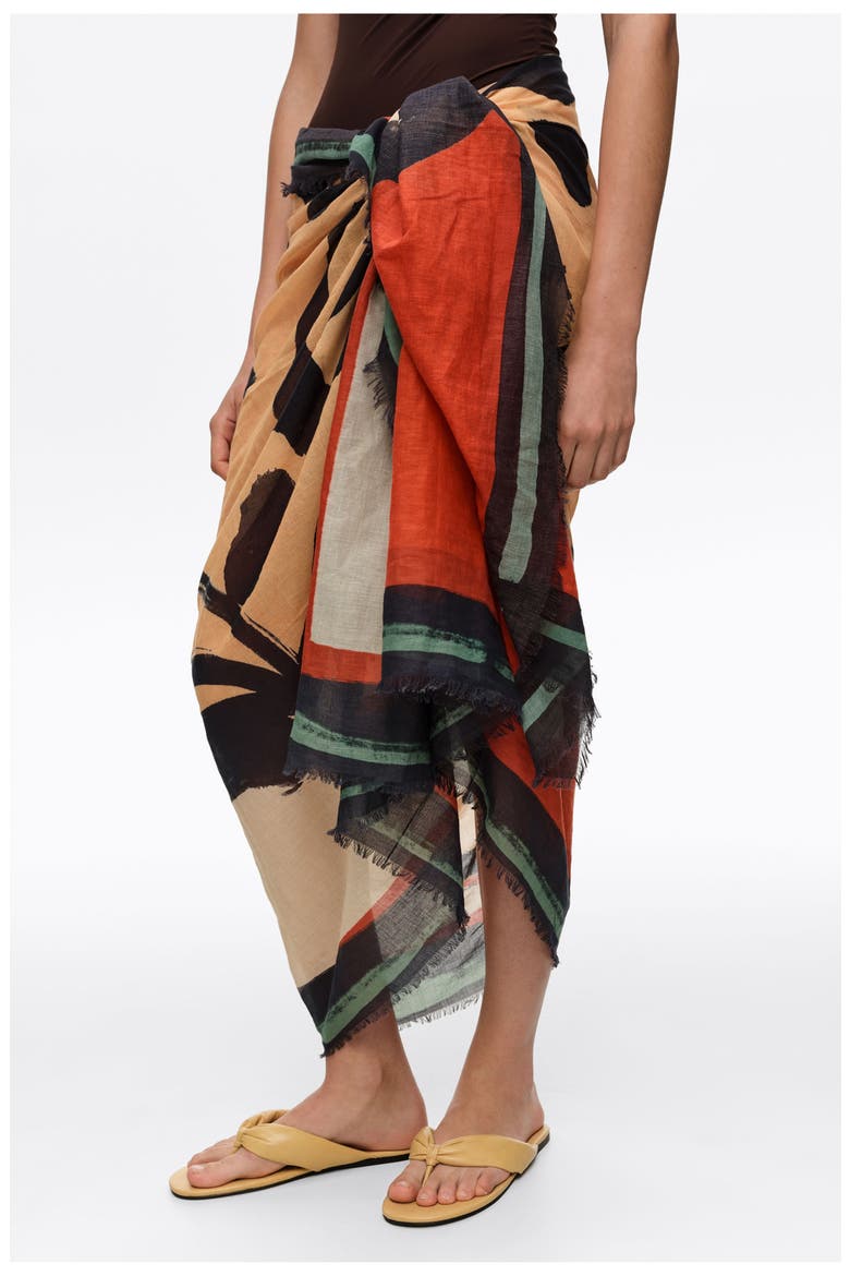 Washed Cotton Seashell Sarong, Alternate, color, RED