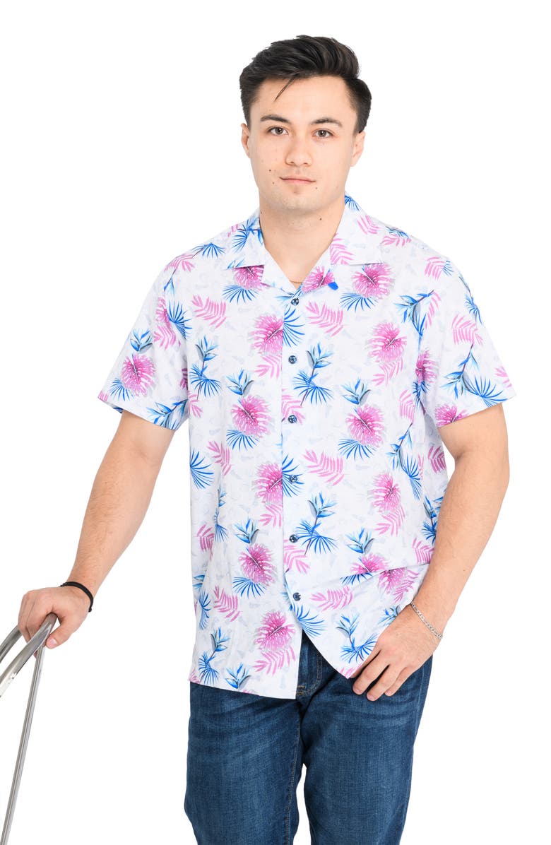 CONSTRUCT Slim Fit Monstera Leaves Camp Shirt, Alternate, color, White