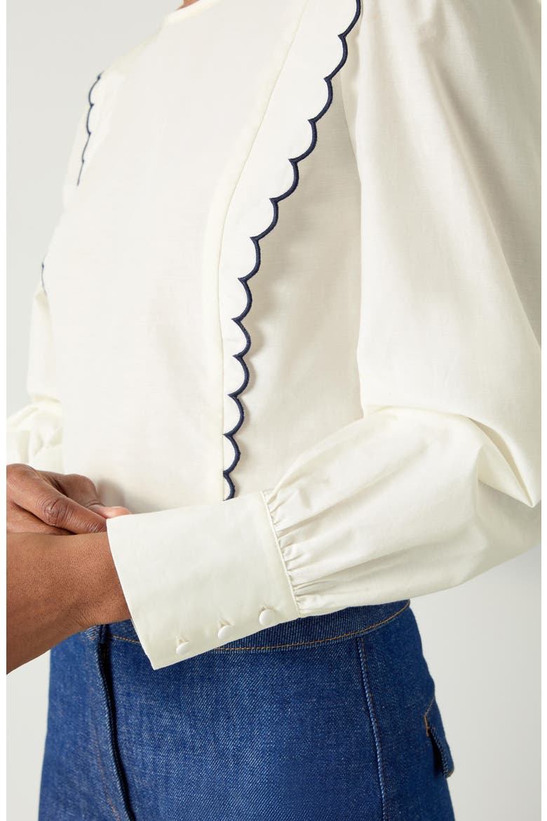 Isabella Scallop Trim Shirt, Alternate, color, ECRU