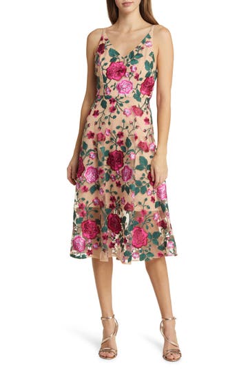 SAM EDELMAN SAM EDELMAN ROSE EMBROIDERY SLEEVELESS A-LINE DRESS 