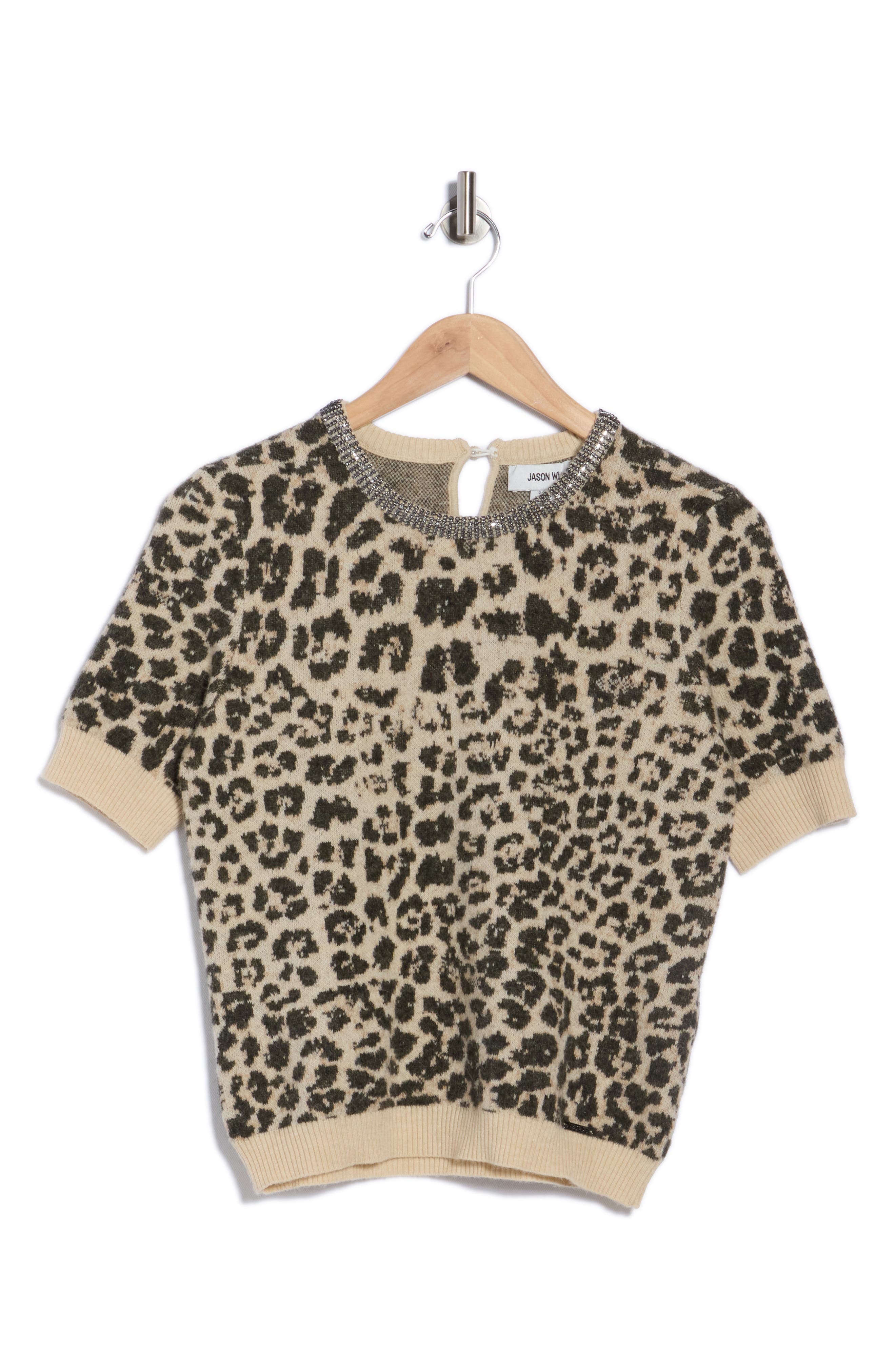 Leopard Spot Jacquard Short Sleeve Sweater