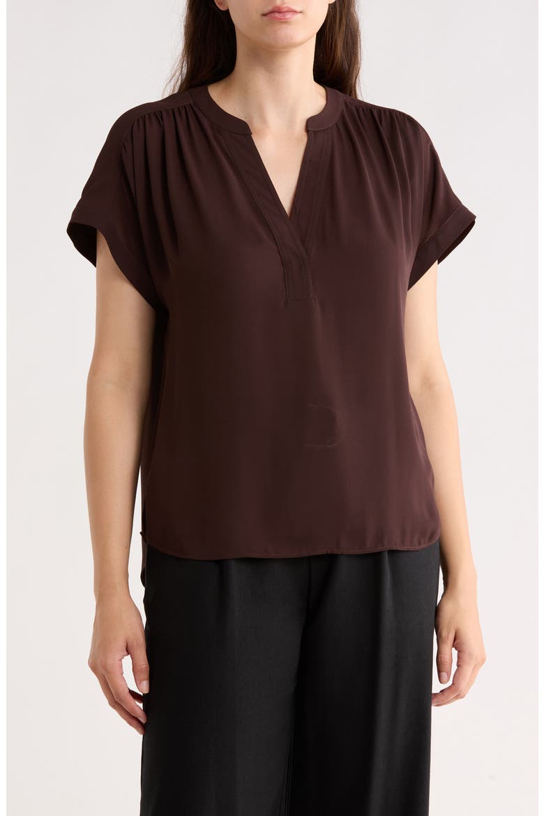 V-Neck Popover Top, Main, color, DARK CHOCOLATE