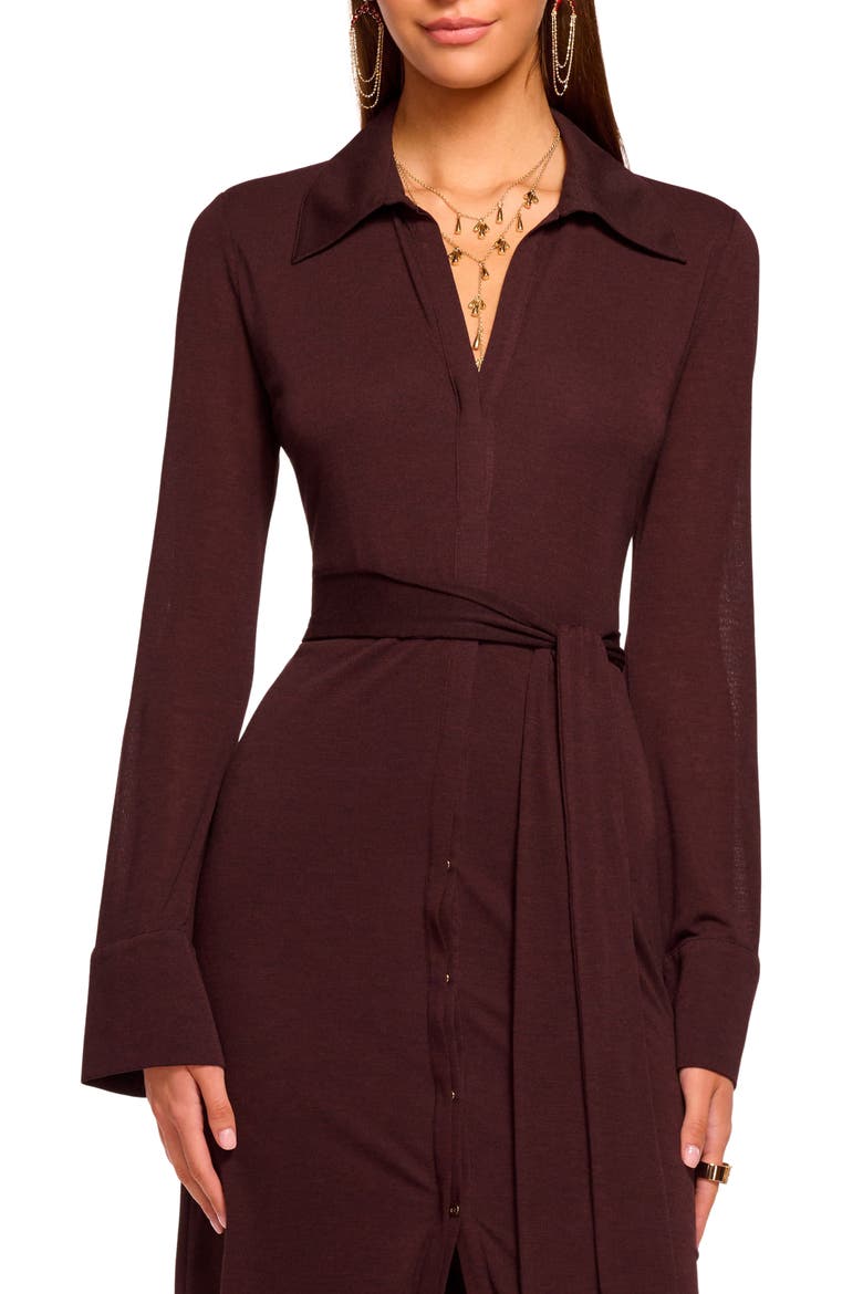 Lydia Long Sleeve Tie Belt Shirtdress, Main, color, BLACKBERRY