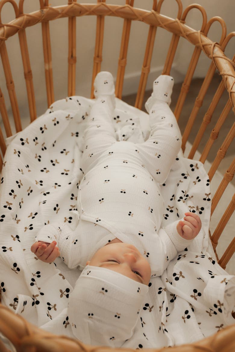 Cherry Crinkle Cotton Canvas Tag Swaddle, Alternate, color, White