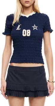 LIONESS Spectate Smocked Jersey Top