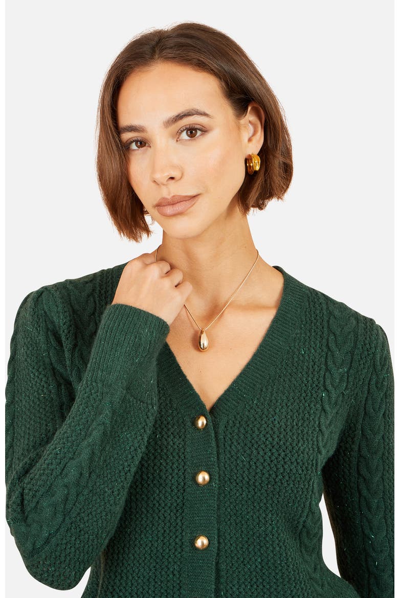 Cable Knit Peplum Cardigan, Alternate, color, Green