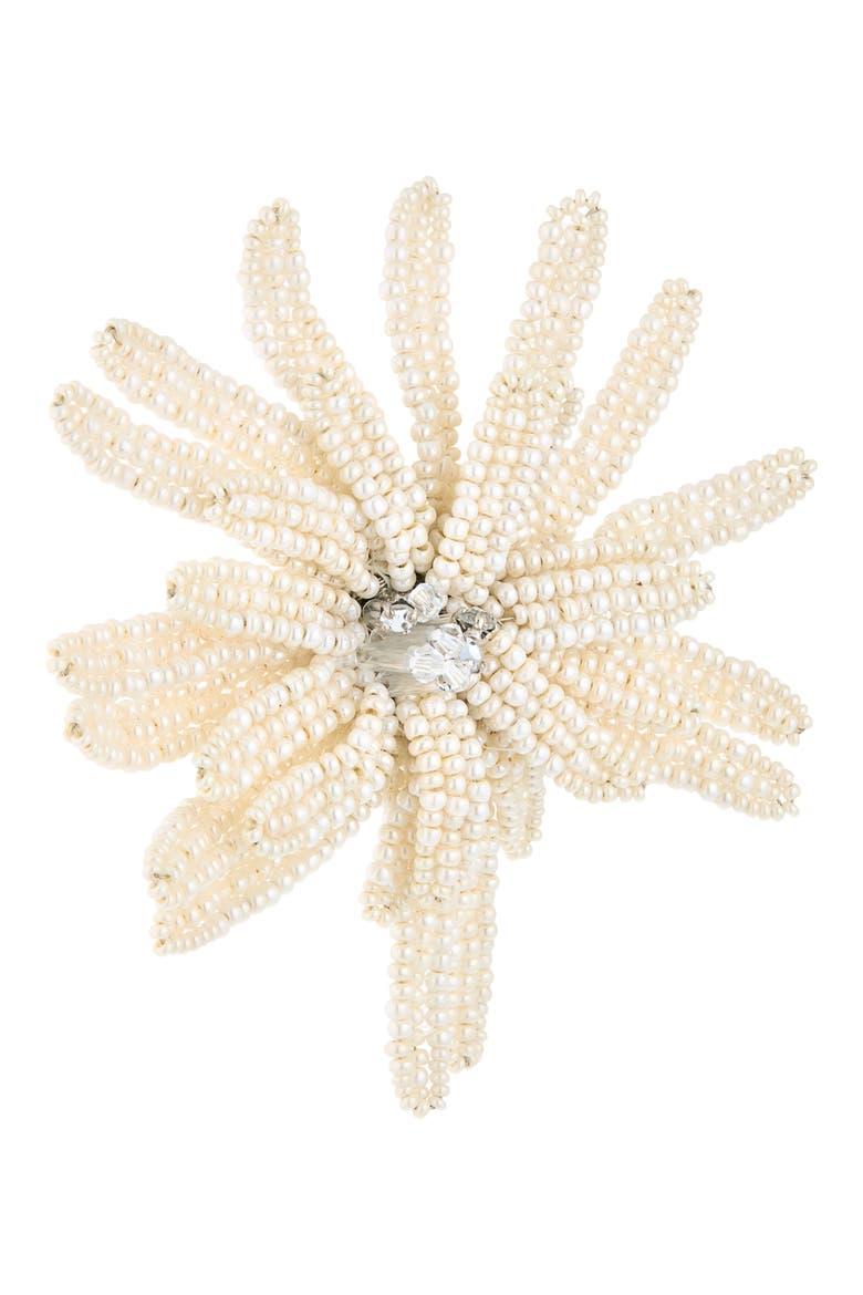 Beaded Chrysanthemum Earrings, Alternate, color, WHITE