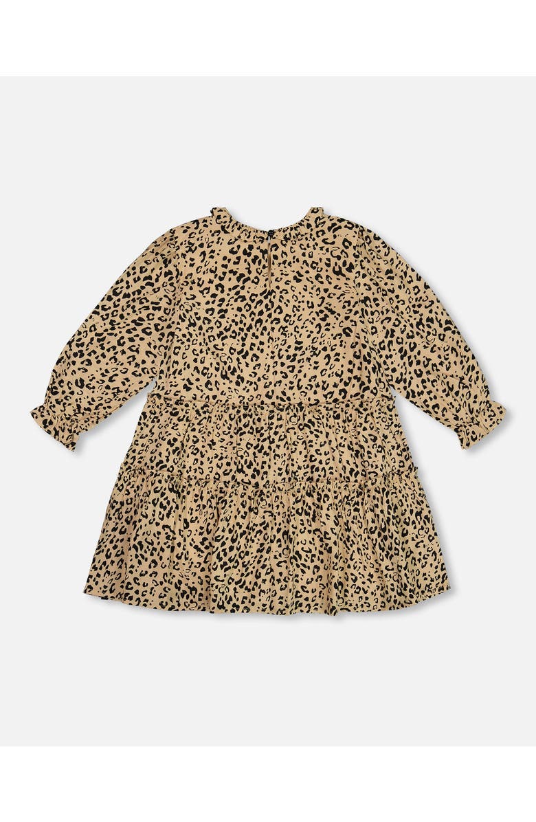 Deux par Deux Girl's Long Sleeve Viscose Dress With Frill Printed Leopard, Alternate, color, 