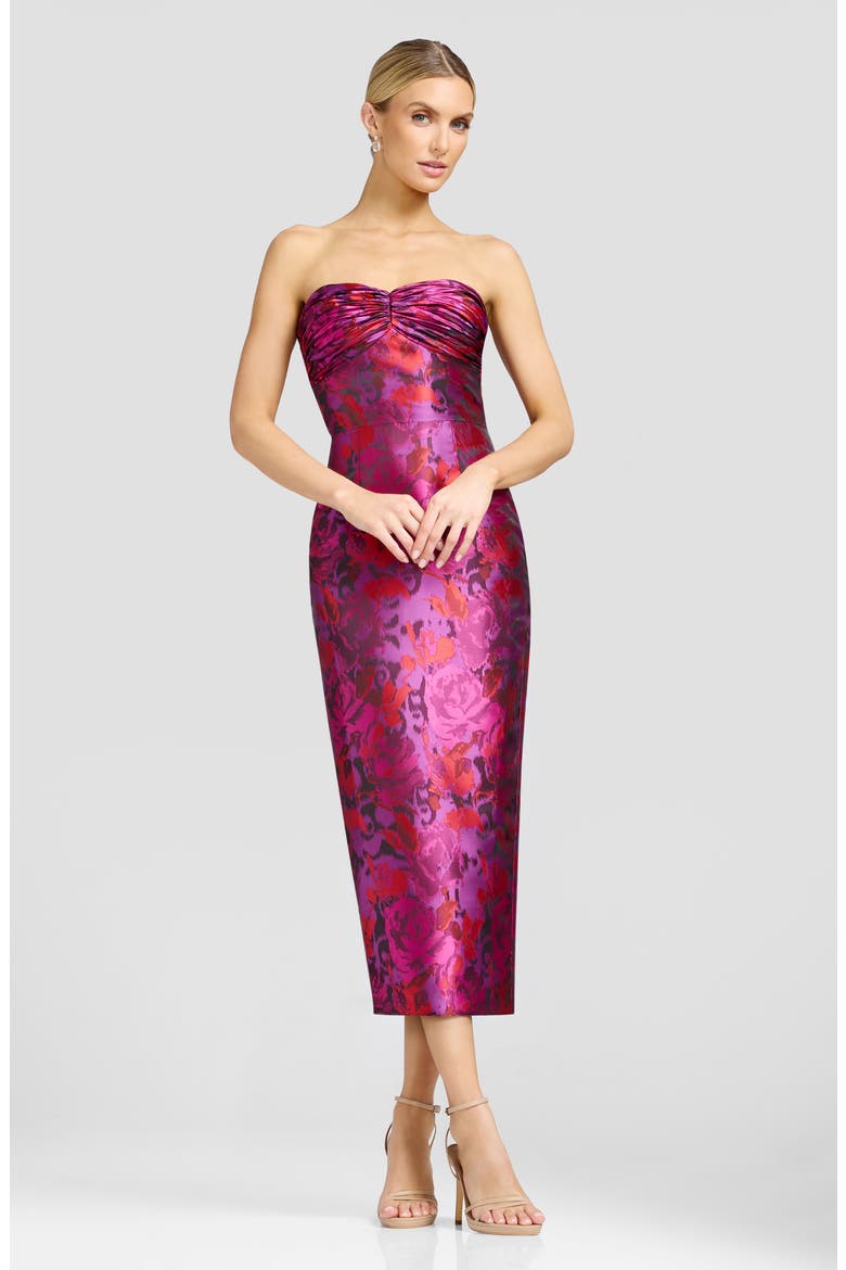 Dalia Floral Strapless Cocktail Midi Dress, Alternate, color, BRIGHT FUCHSIA MULTI
