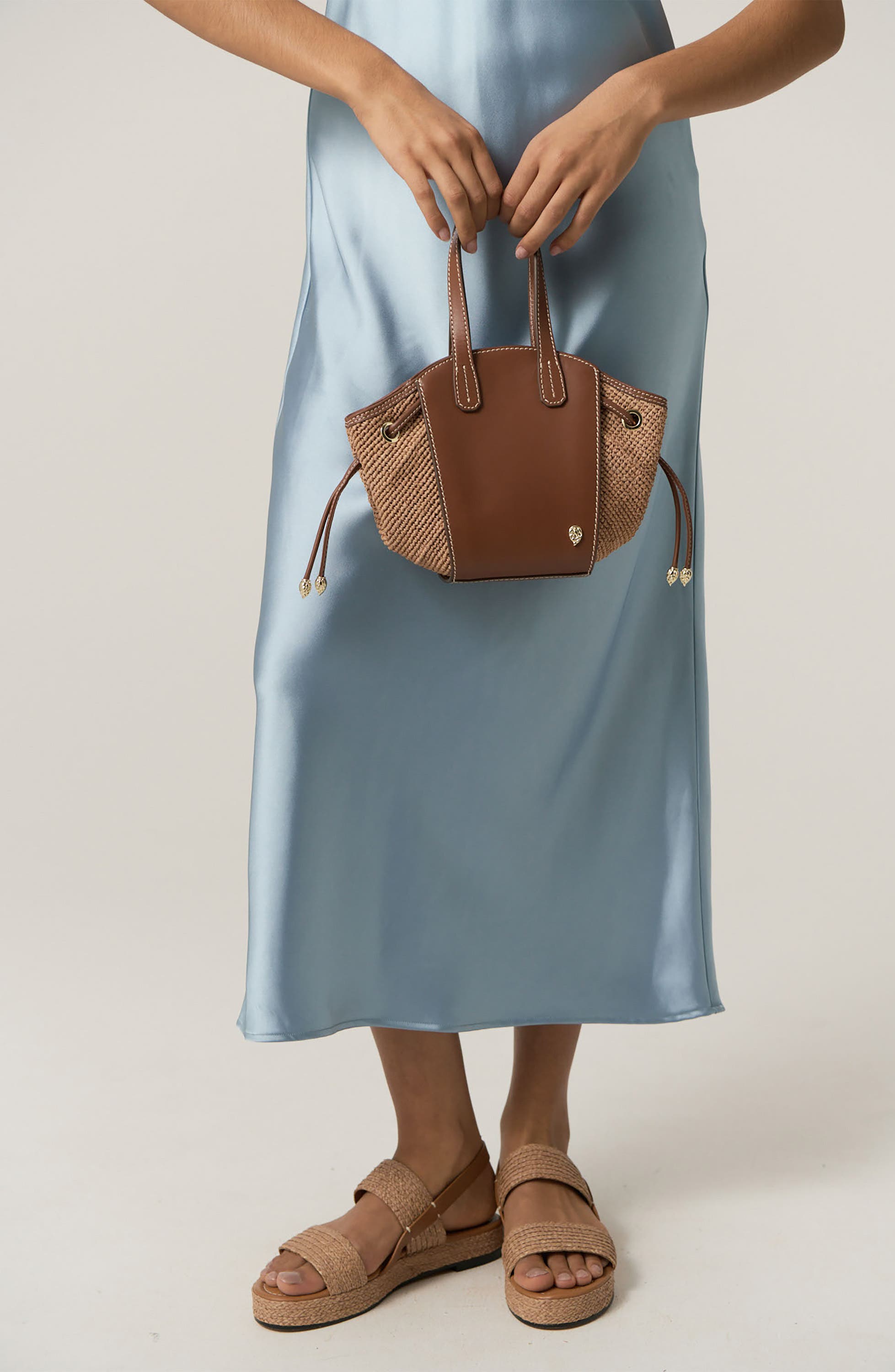 Piaf Raffia Trim Leather Tote, Alternate, color, CUOIO/ NOUGAT