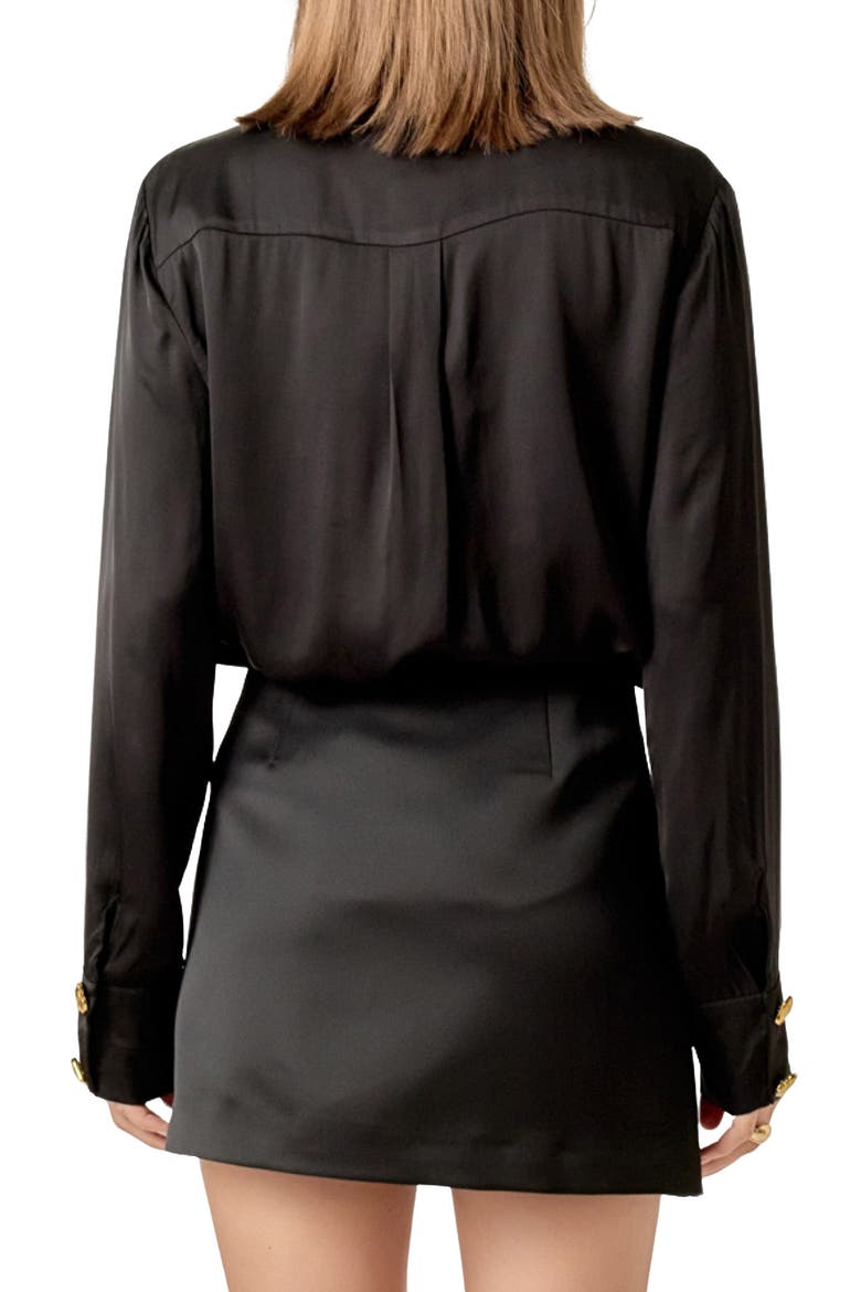Heart Button Up Satin Shirt, Alternate, color, BLACK