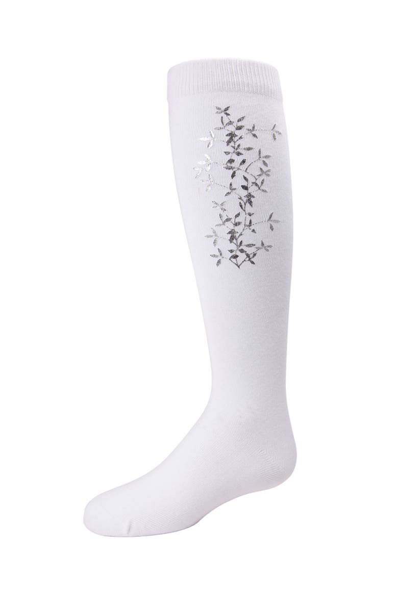 Foil and Foliage Knee Socks, Main, color, White