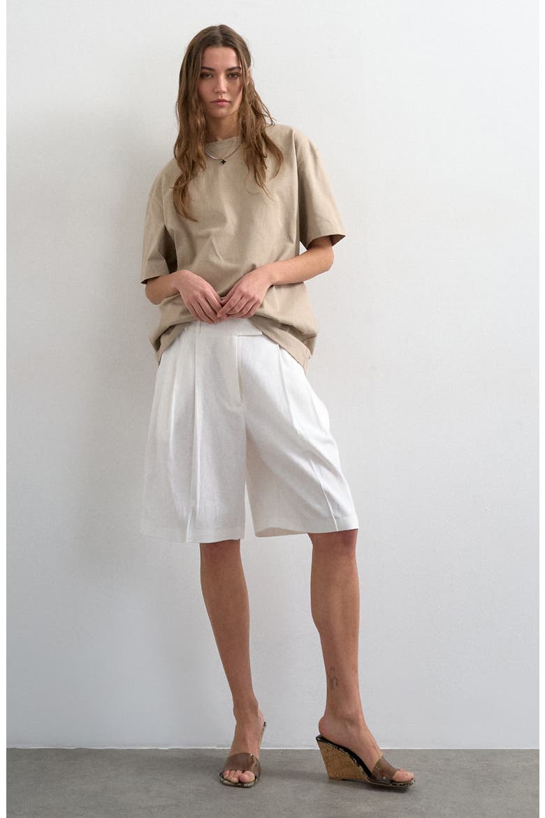 Linen Blend Bermuda Shorts, Main, color, ECRU