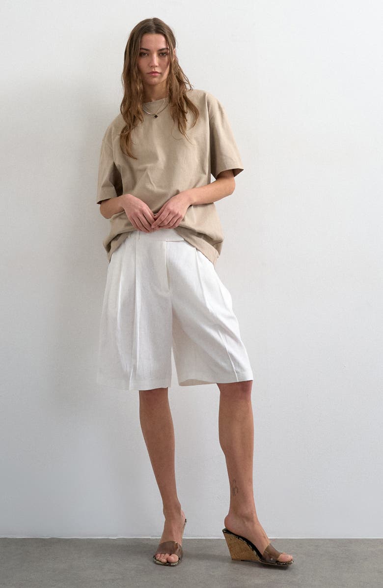 Topshop Linen Blend Bermuda Shorts, Main, color, Ecru