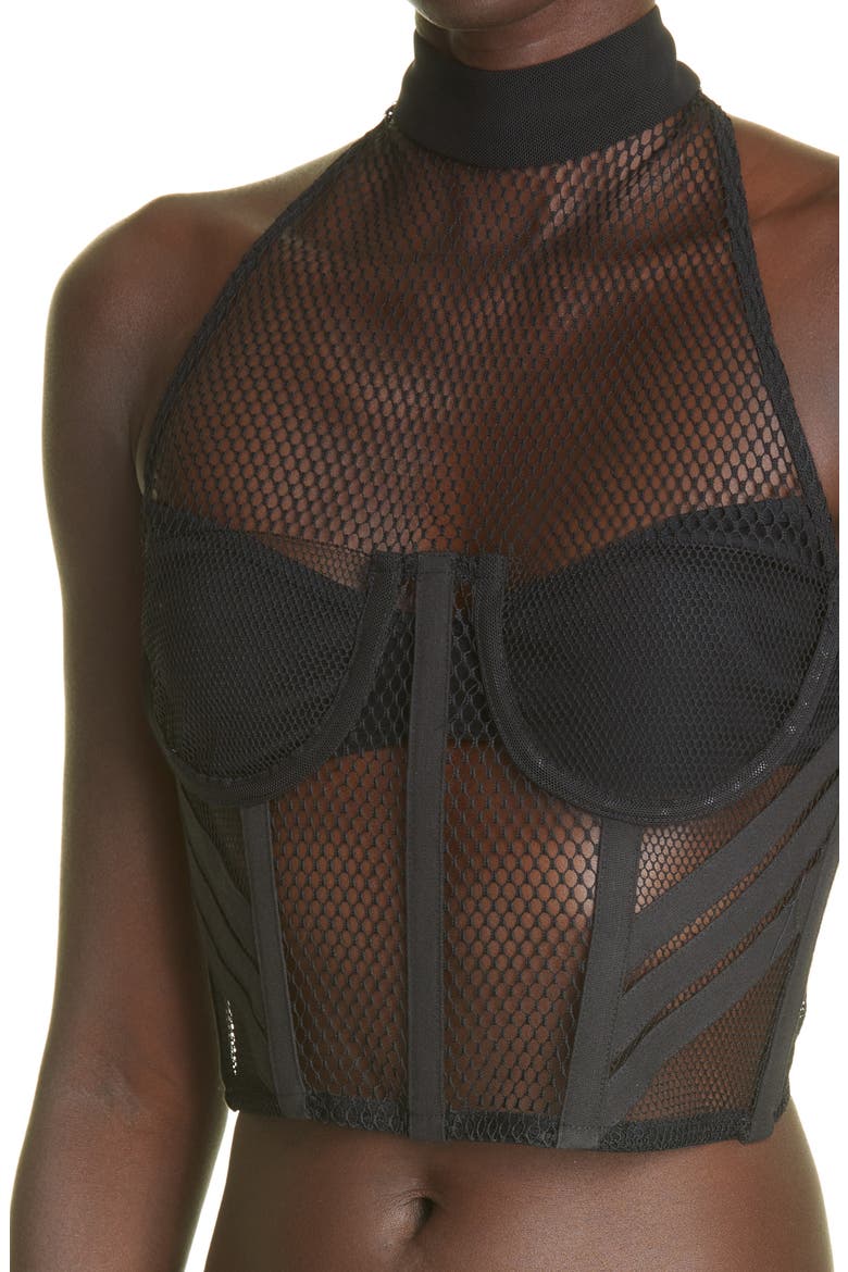 Halter Neck Mesh Bralette Top, Alternate, color, BLACK