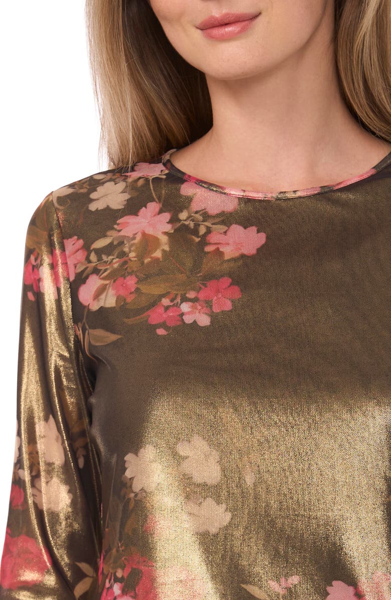 Ted Baker Metallic Floral Long Sleeve Mesh Top, Alternate, color, Rich Black/ Gold