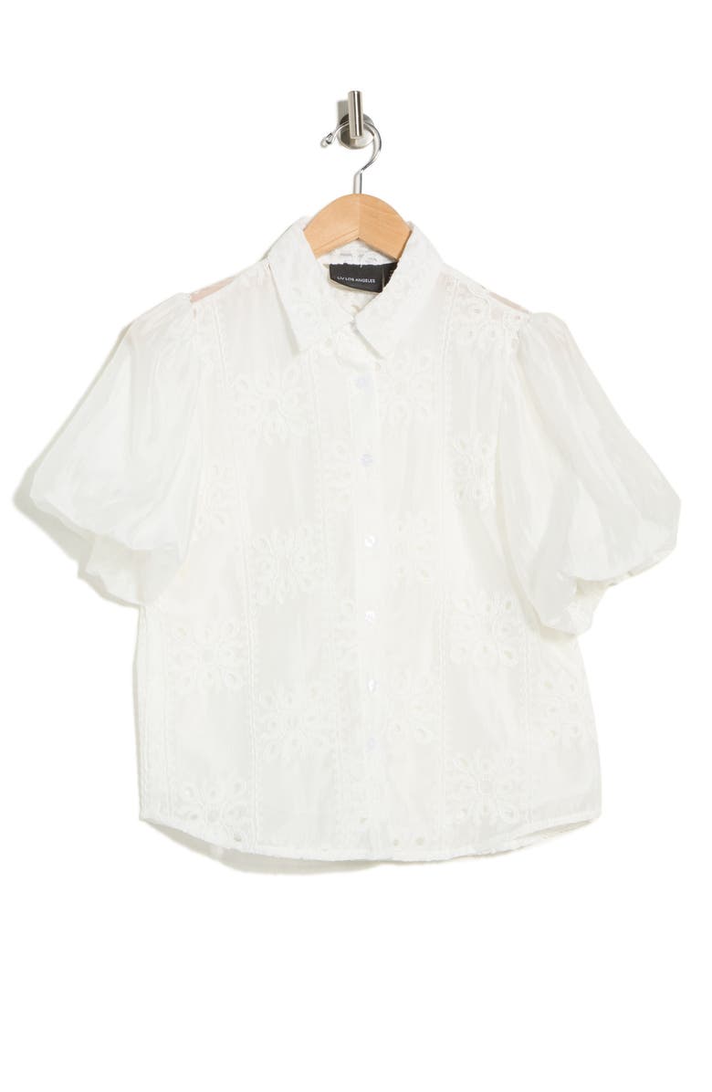 Forgotten Grace Bubble Sleeve Button Front Top, Alternate, color, White