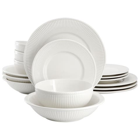 Kate 16 Piece Textu Trim Double Bowl Porcelain Dinnerware Set