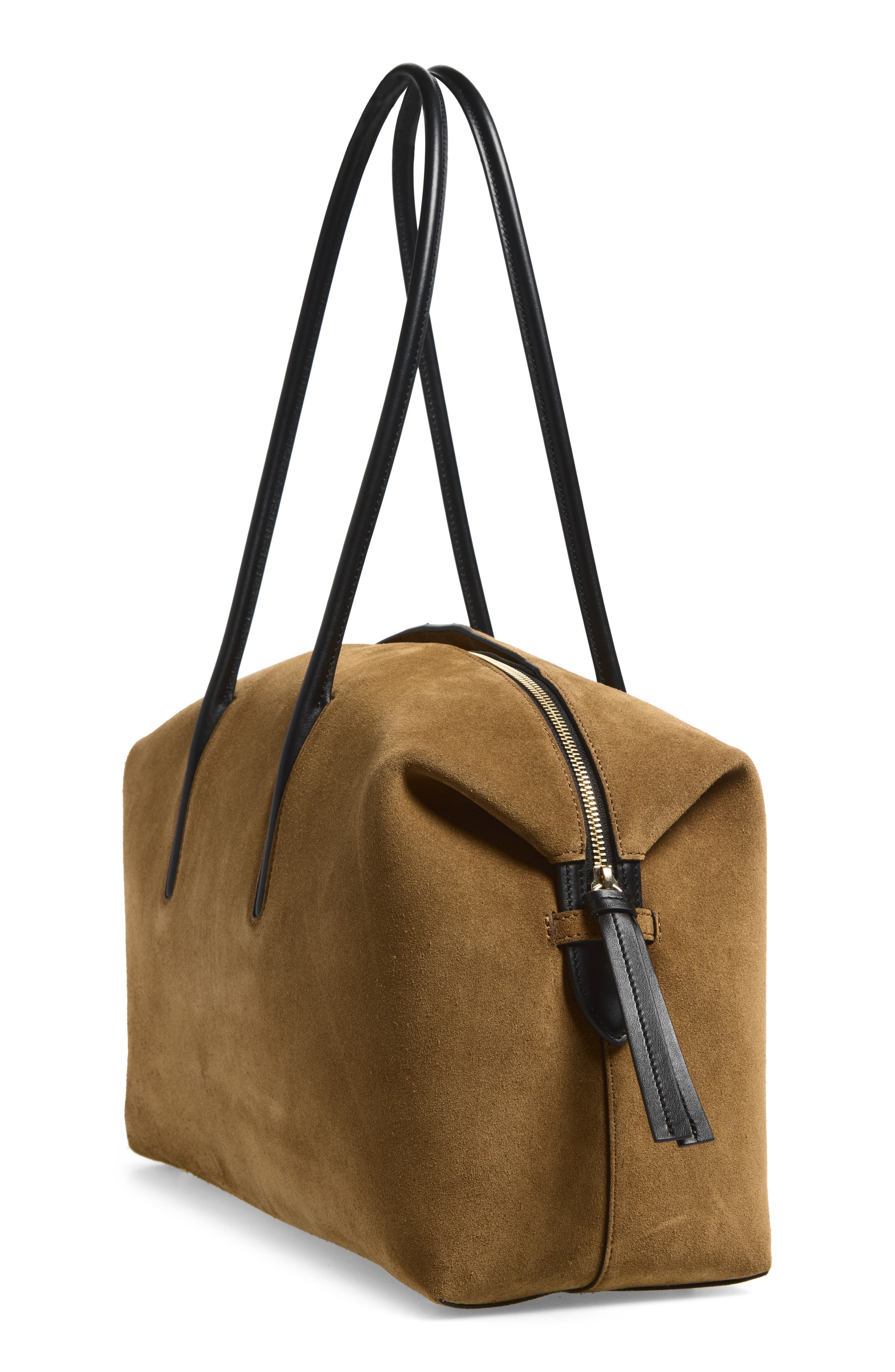 The Stockholm Suede Shoulder Bag, Alternate, color, TOBACCO/ CHALK/ BLACK