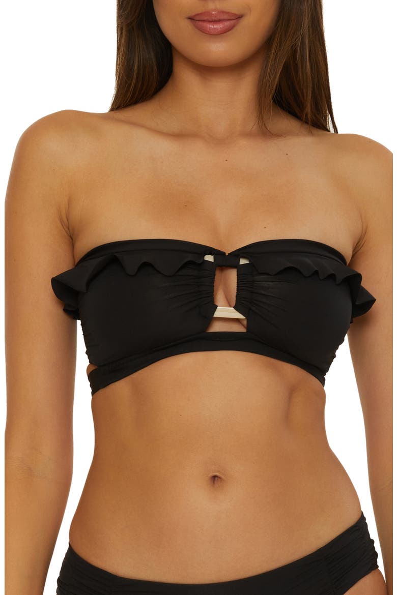 Buckle Up Bandeau Bikini Top, Alternate, color, BLACK