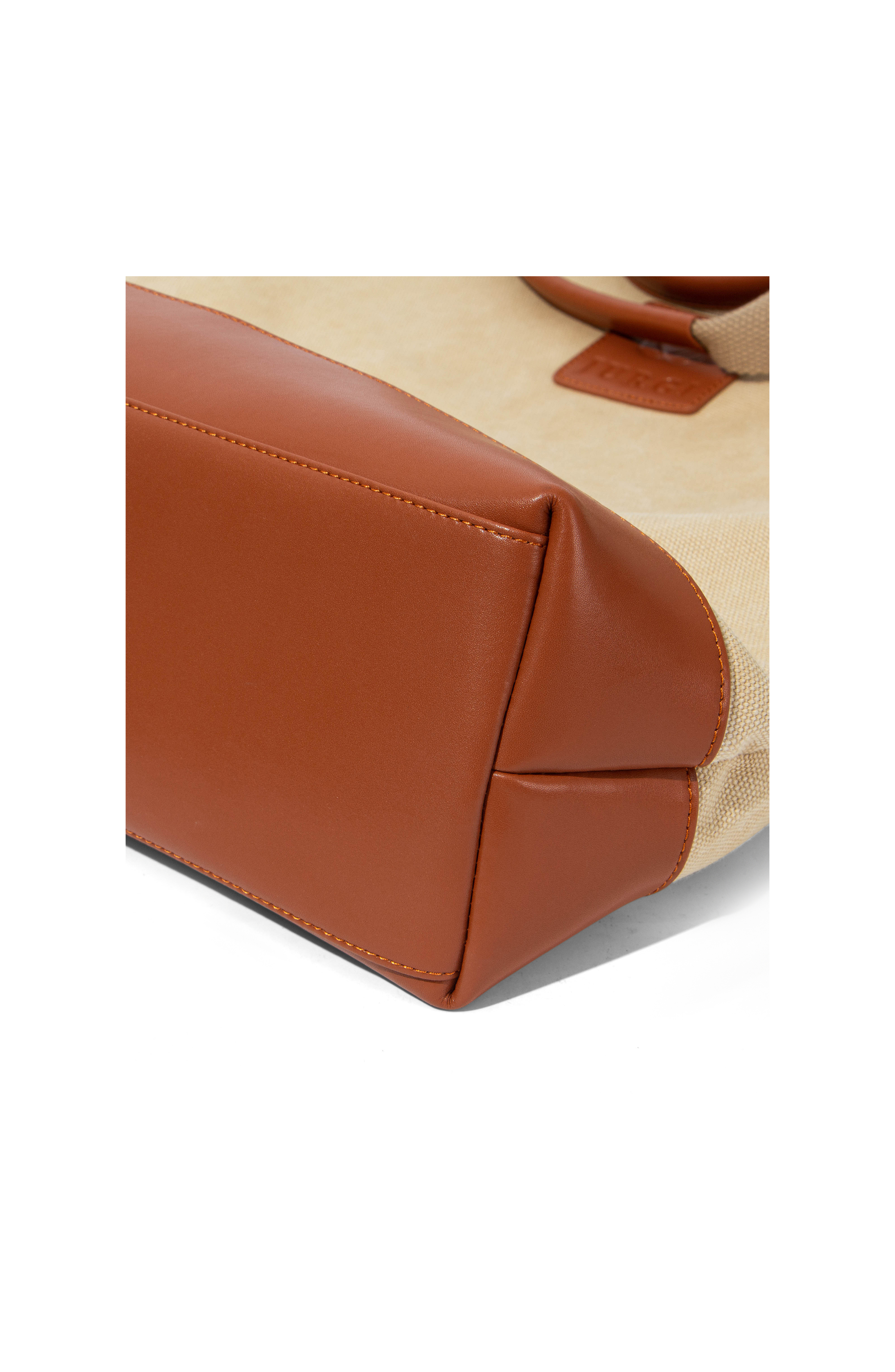 JURGI Everything Tote in Canvas and Leather, Alternate, color, Beige