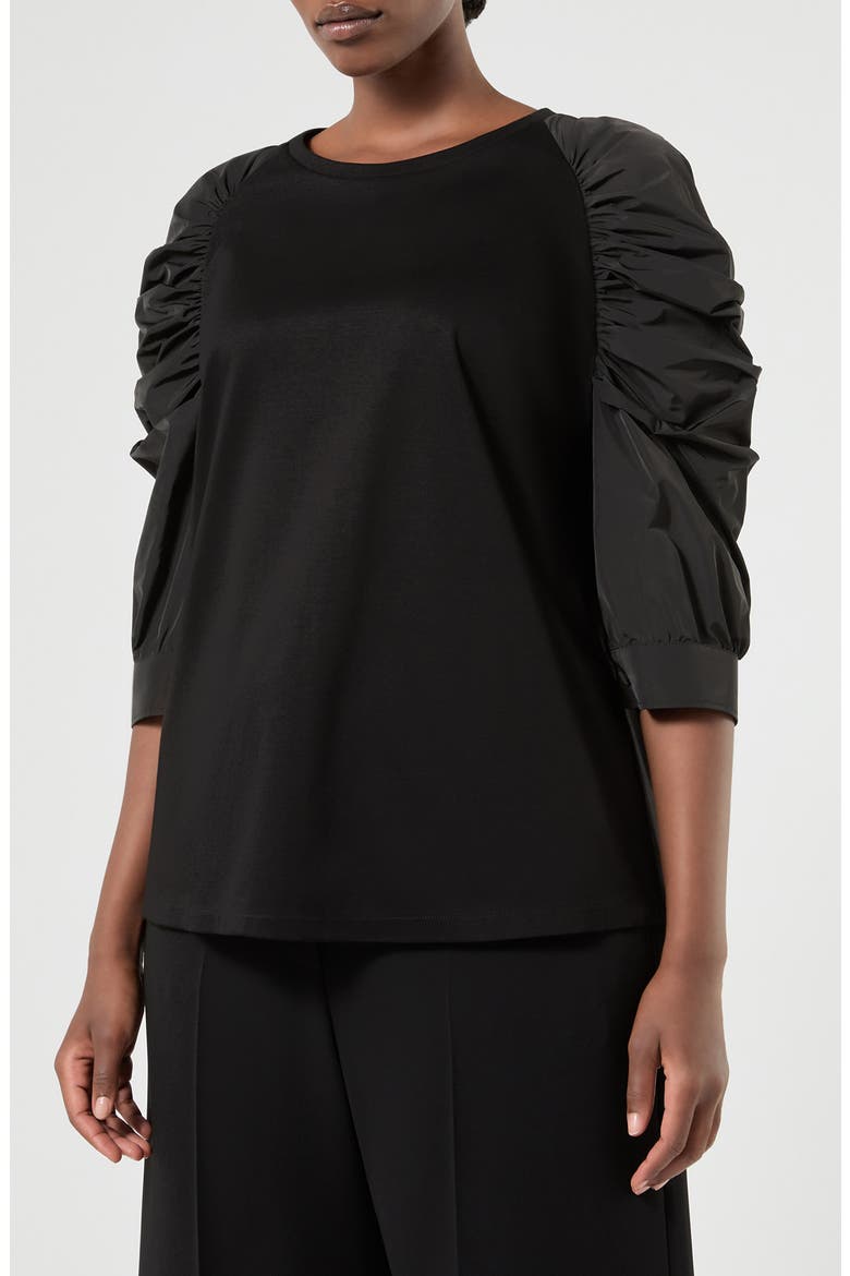 Fibbia Mixed Media Top, Main, color, BLACK