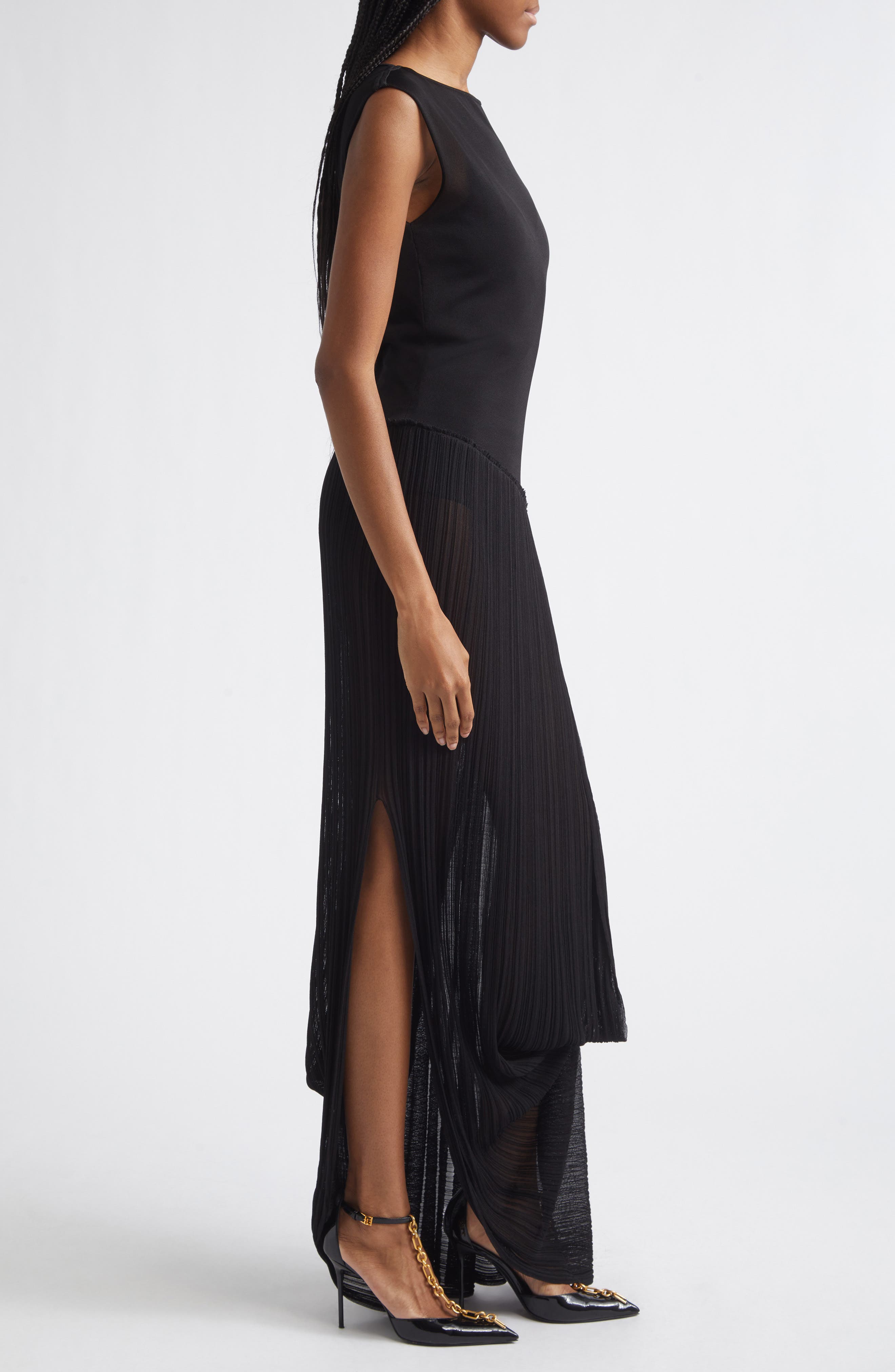 Balmain Fléchage Draped Sheer Dress (Women) | Nordstrom