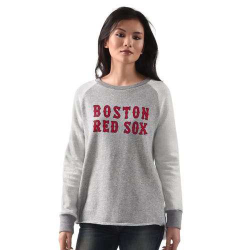 G-iii 4her By Carl Banks Heather Gray Boston Red Sox Gridiron Raglan Pullover Sweatshirt In Gray