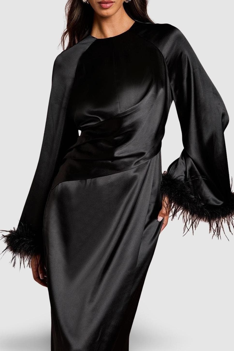 satin dress with feathers FIN