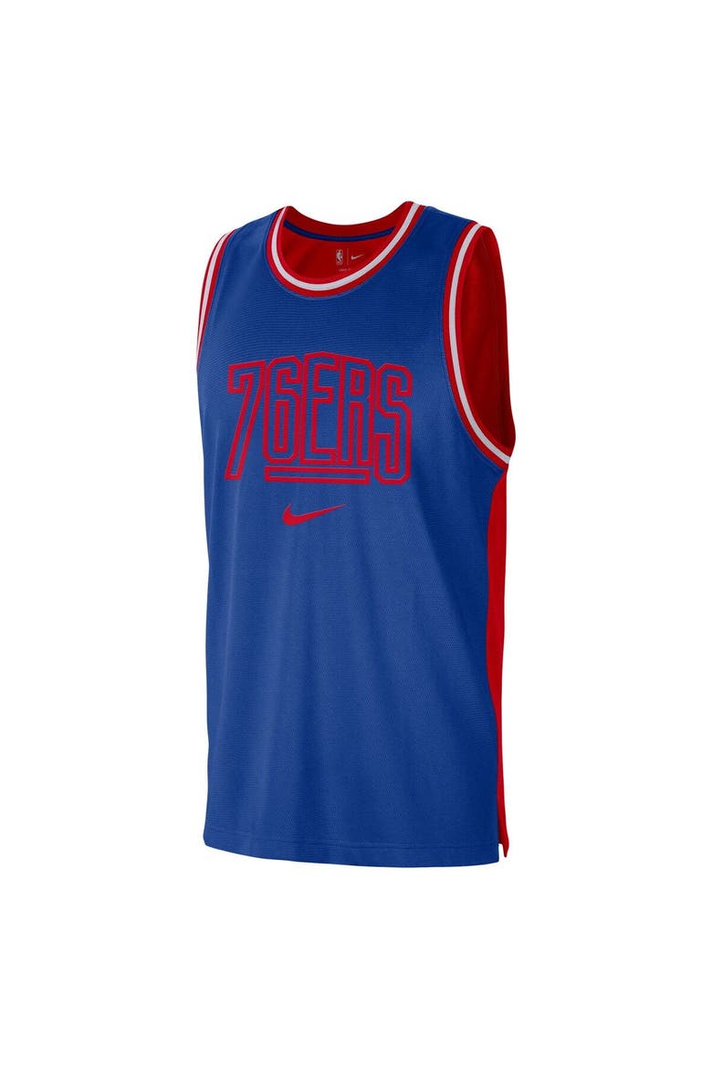 Men's Nike Royal/Red Philadelphia 76ers Courtside Versus Force Split DNA Performance Mesh Tank Top, Alternate, color, Royal