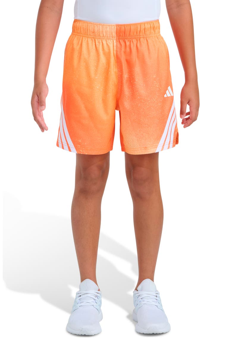 Kids' 3-Stripes Spray Painted Stretch Twill Shorts, Alternate, color, MEDIUM ORANGE