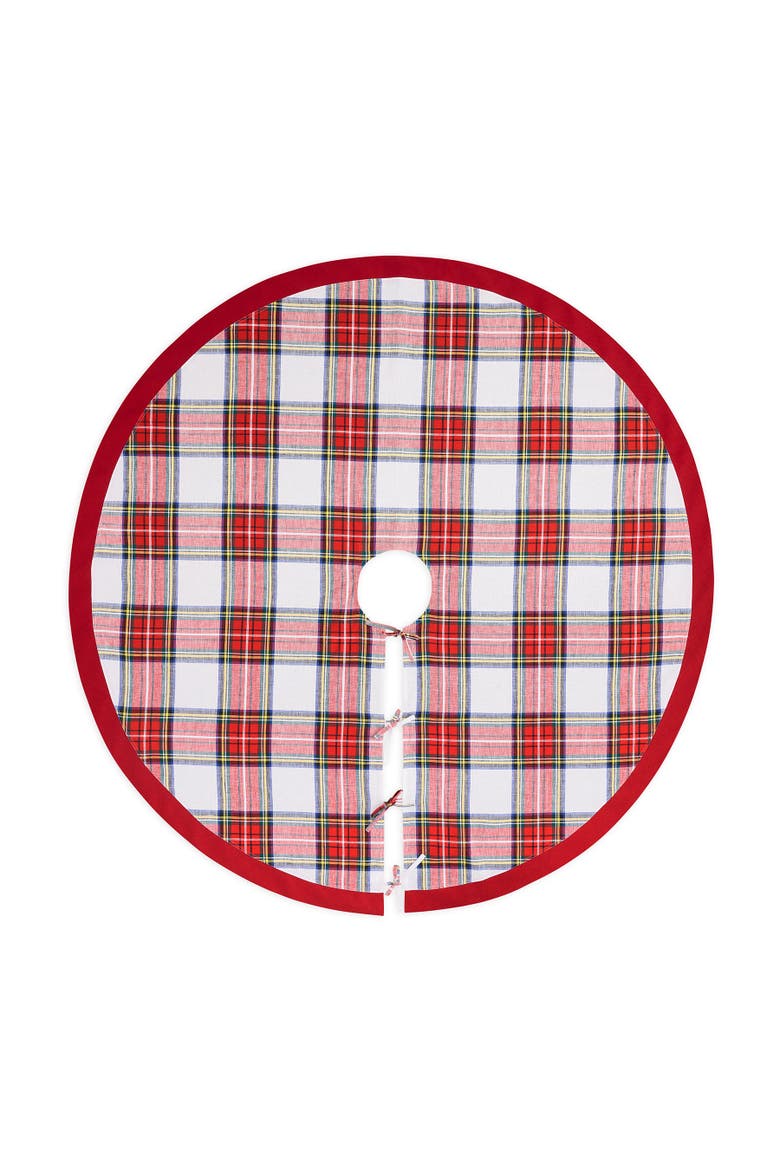 Linen Plaid Christmas Tree Skirt 58" Diameter - Madras Holiday Plaid, Main, color, White Stewart Plaid