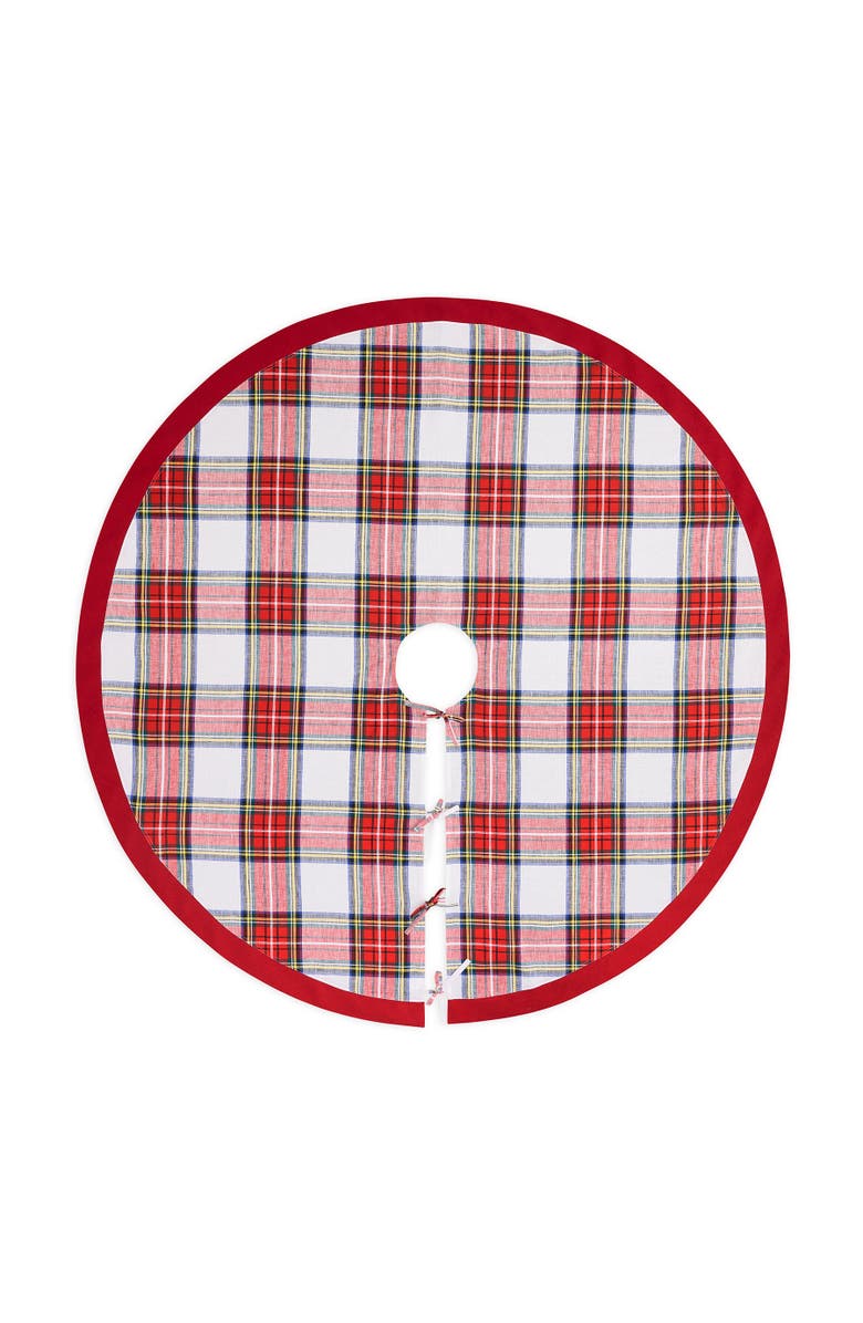 Solino Home Linen Tree Skirt - Plaid Linen Christmas Tree Skirt, Main, color, White Stewart Plaid