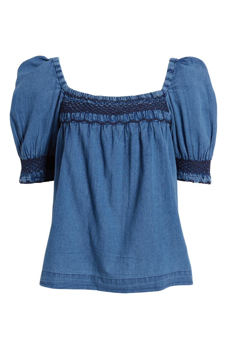 Faherty Presley Embroidered Detail Cotton Chambray Top, Alternate, color, 
