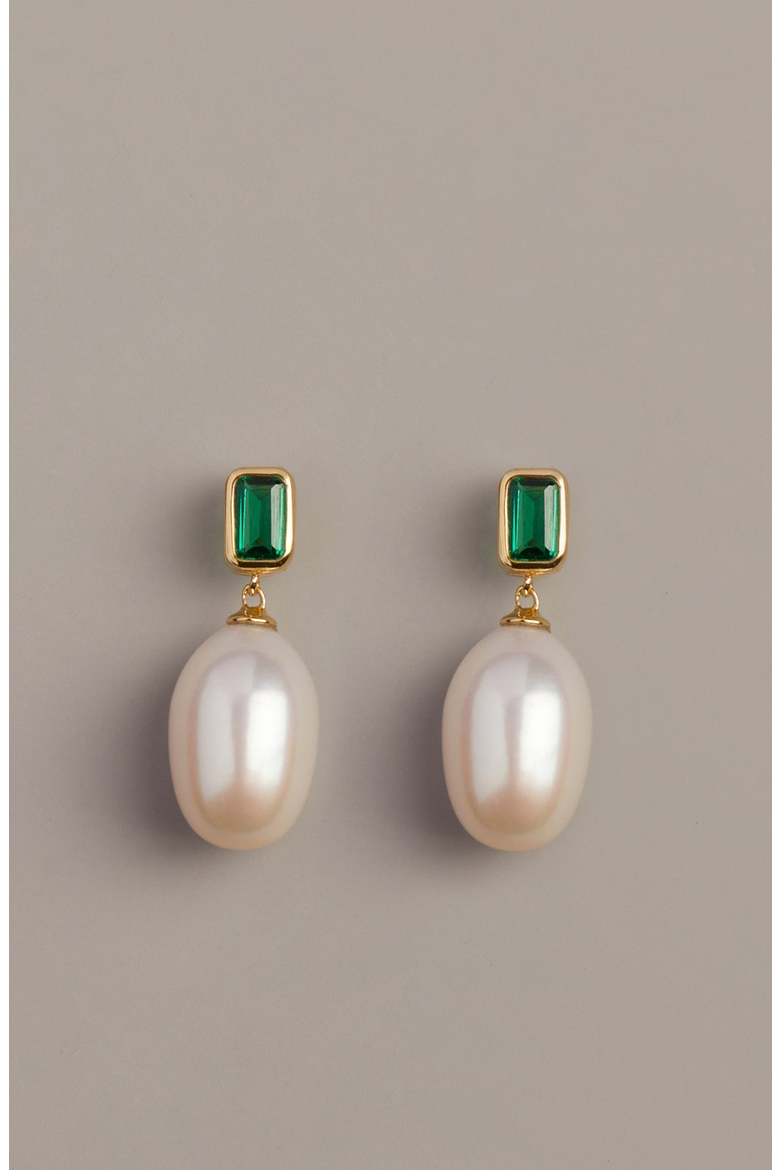 Lab Grown Emerald Heirloom Pearl Drop Earrings, Alternate, color, Yellow Vermeil