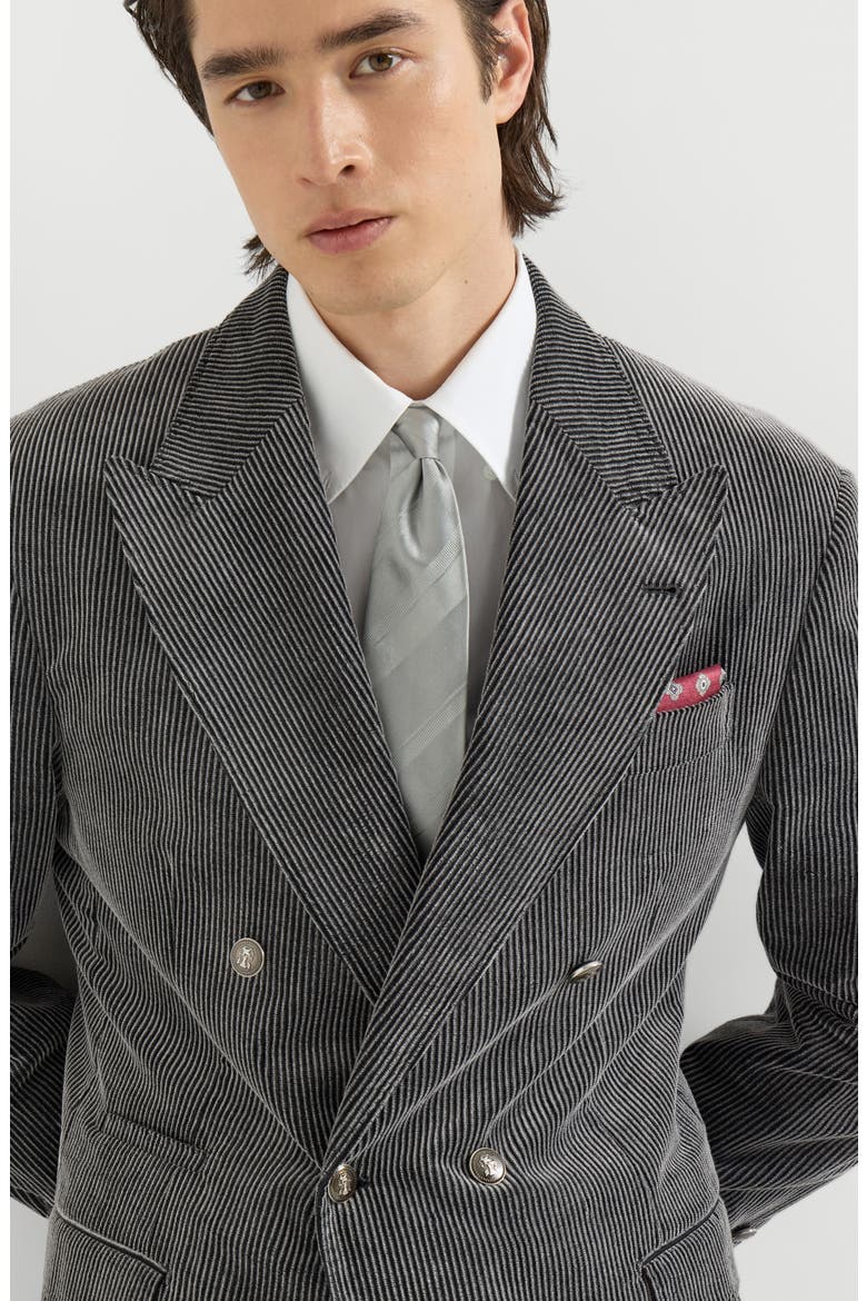 Frosted cotton corduroy one-and-a-half breasted Tailor blazer with metal buttons, Alternate, color, Grey