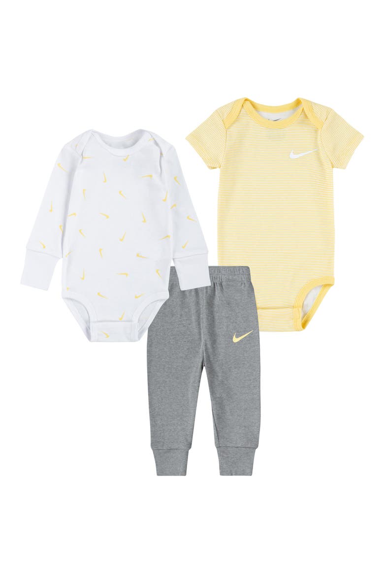 Essentials 2-Pack Bodysuits & Joggers Set, Main, color, DARK GREY HEATHER/ SOFT YELLOW