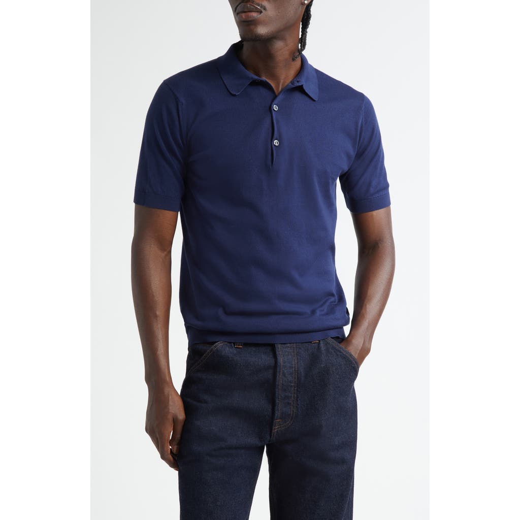 John Smedley Isis Fine Knit Cotton Polo Shirt In Blue