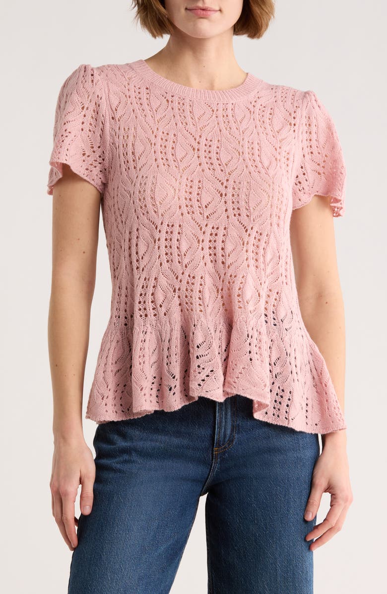 DR2 by Daniel Rainn Openwork Peplum Top, Main, color, Soft Pink