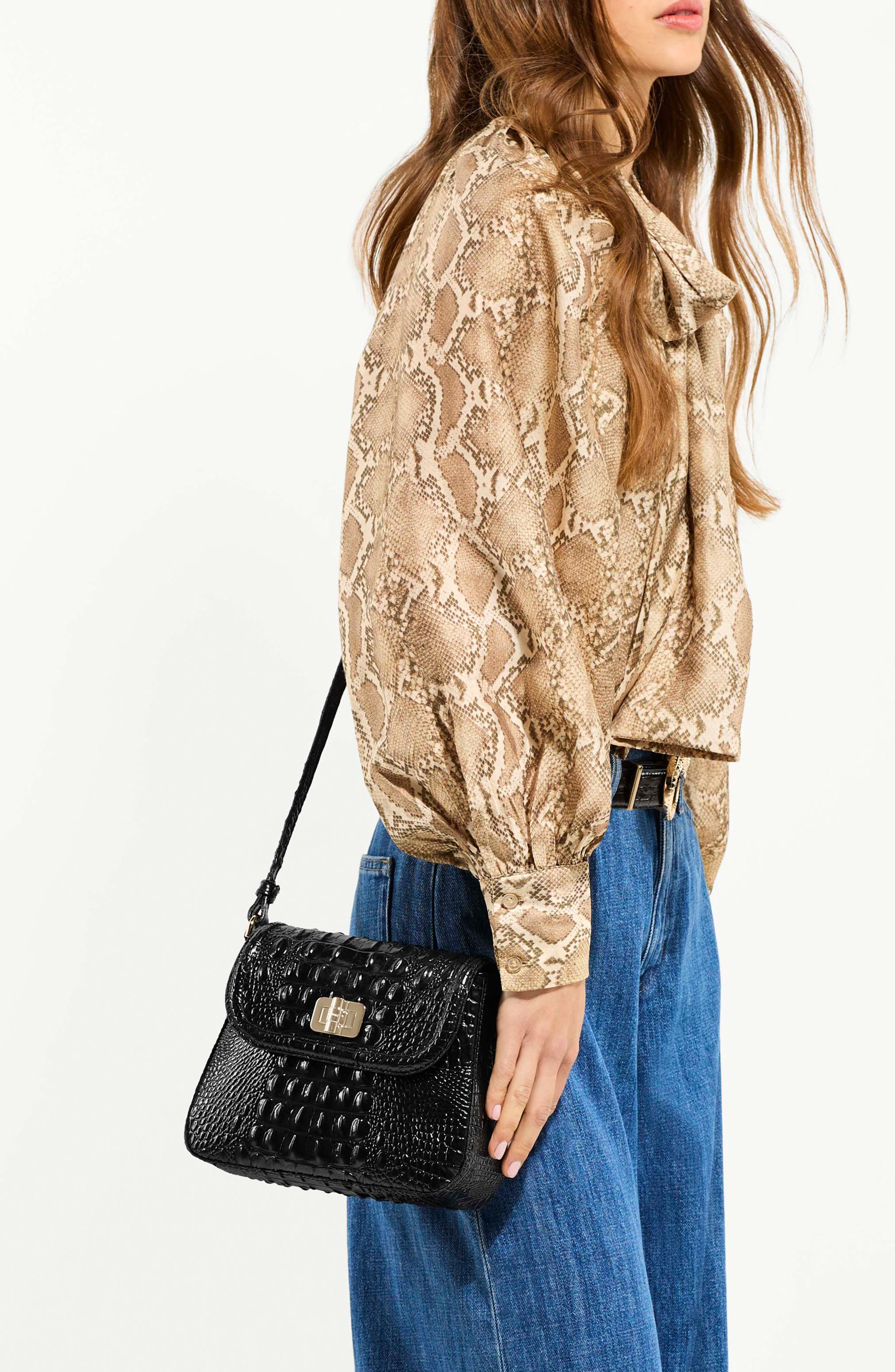 Brahmin Gianna Croc Embossed Leather Crossbody Bag, Alternate, color, Black