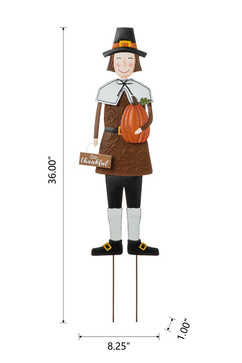 Metal Thanksgiving Pilgrim Boy Girl Yard Stake Standing or Wall Decor, Alternate, color, Brown