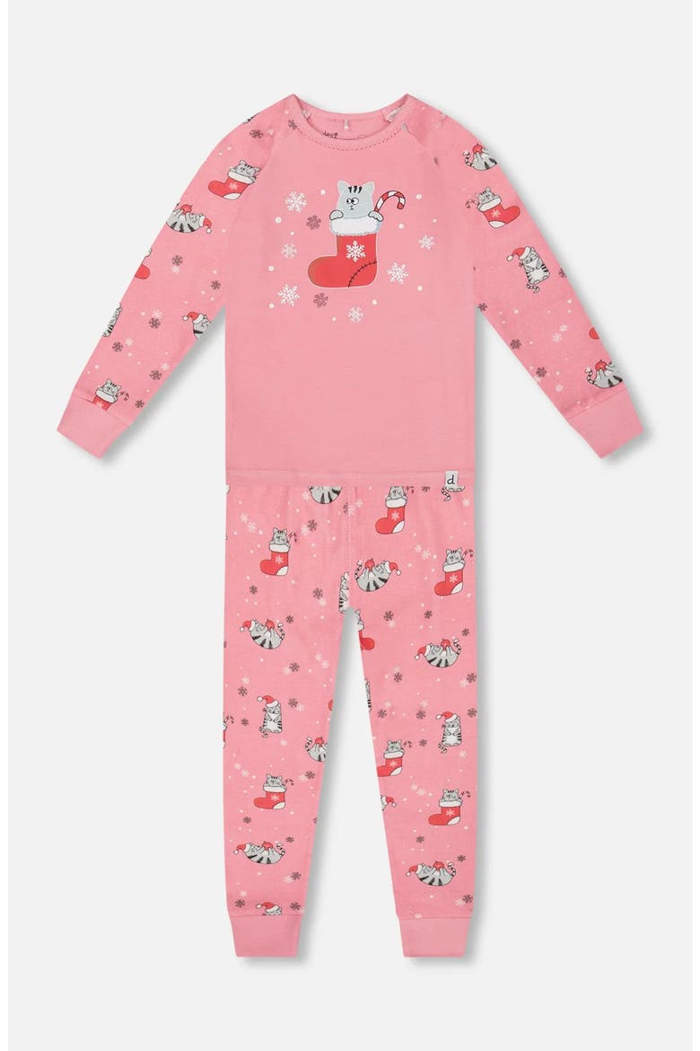 Organic Cotton Two-Piece Pajamas Cat, Main, color, Pink